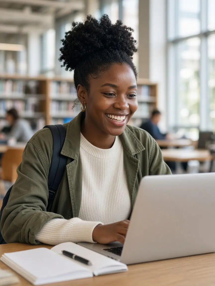 Student studying with joy